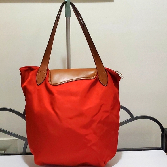 R.L.L RALPH LAUREN Red Packable Tote/Bag Nylon w. Leather Straps - Picture 3 of 12